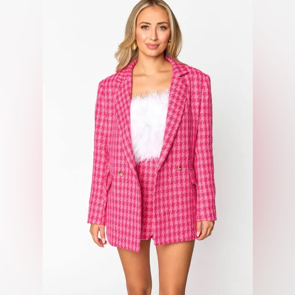 Pink Houndstooth Women's Blazer- Buddy Love- Large- NWT